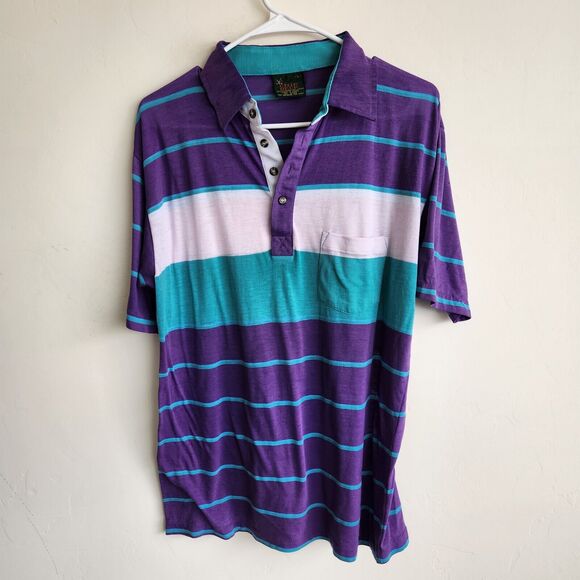 Chip Beck Short Sleeve Striped Pocket Polo Shirt Men's Large 0923 - Picture 2 of 9
